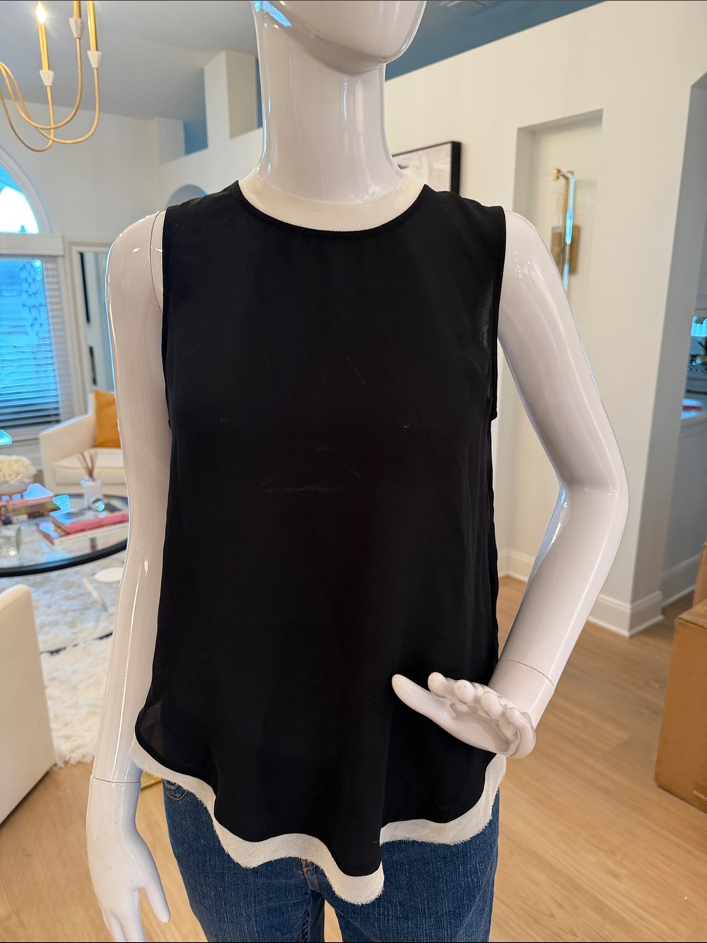 Who What Wear Black Tank with Cream Contrast Trim